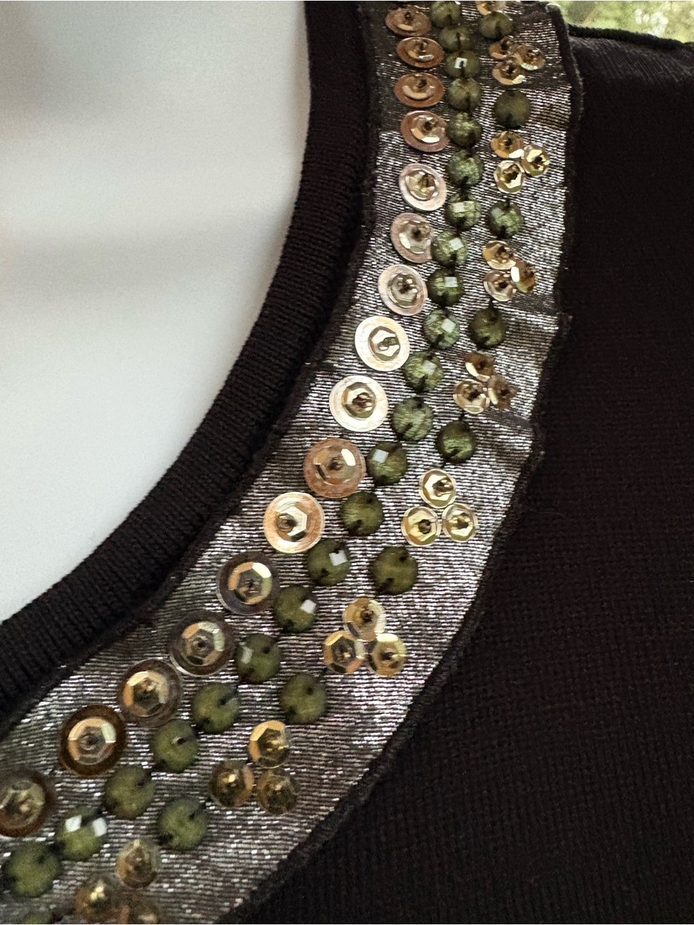 Adrienne Vittadini Black Knit Dress Sequin Jewel Embellished Egyptian Art Deco S - Picture 8 of 14